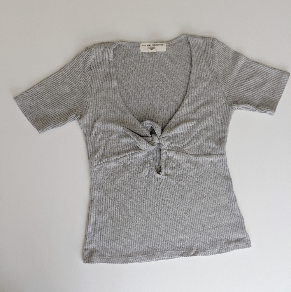 Grey Ribbed Crop Top